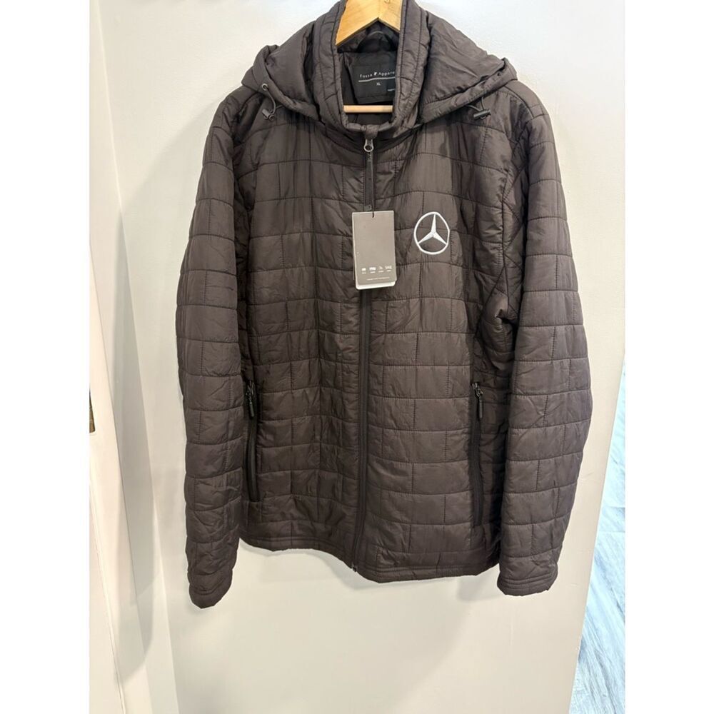 Mercedes Men's Quilted Hooded Puffer Jacket in Black